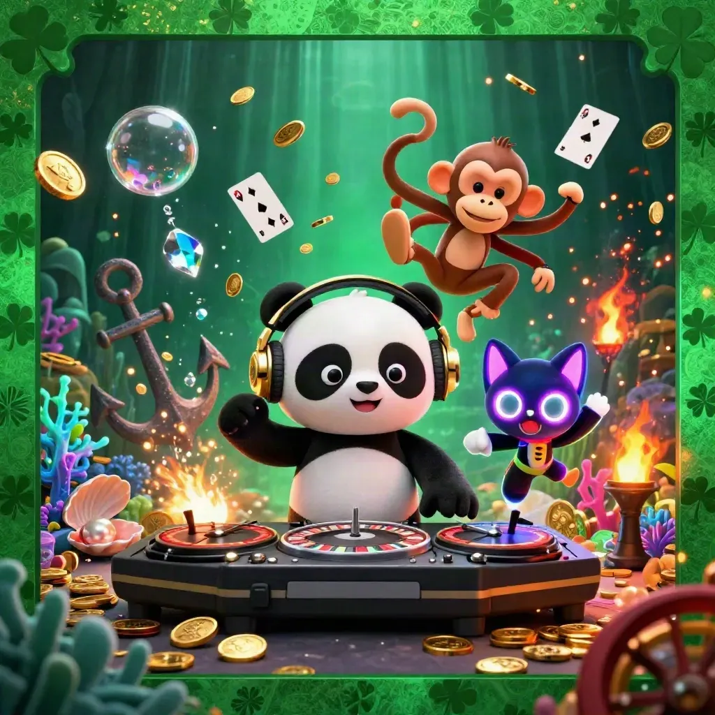Panda DJ, monyet breakdance, dan anak kucing rave di teluk harta karun neon.